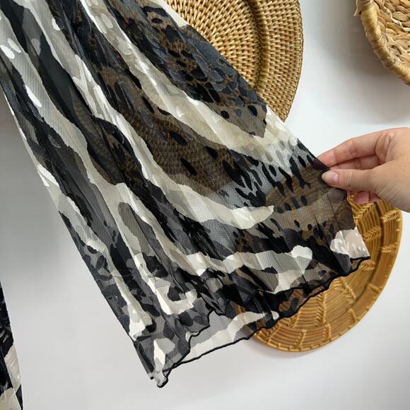 $268 Hale Bob Black White Animal Print Flare Boho Long Sleeve Mini Dress Small - Picture 6 of 9